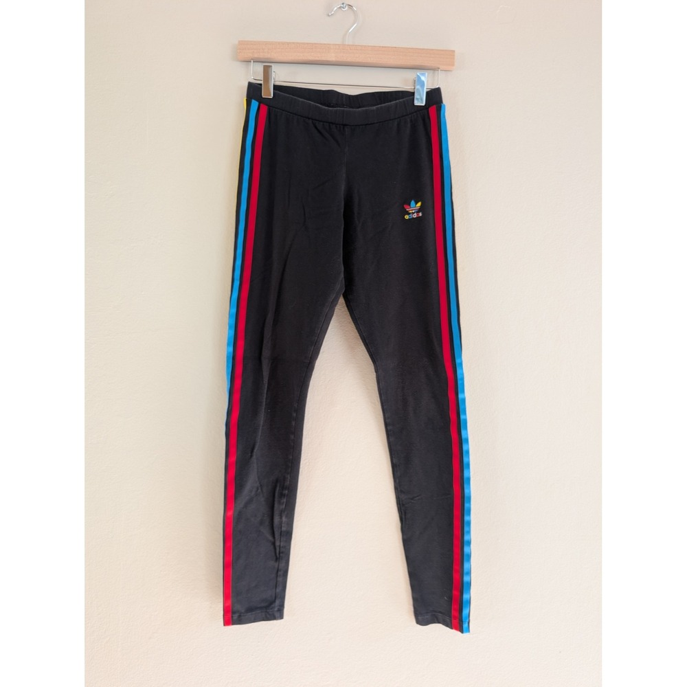 Adidas Originals Black Leggings Retro‎ Colored Stripes Athleisure Workout Active